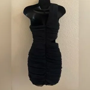 Aqua | Dresses | Aqua Ruched Oneshoulder Mini Dress Womens Black Cutout  Side Back Zip Closure | Poshmark